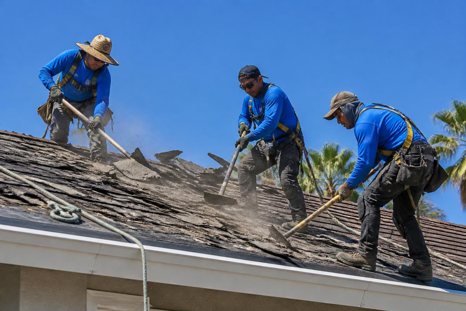 High Ridge Roofing crew tearing off an old roof